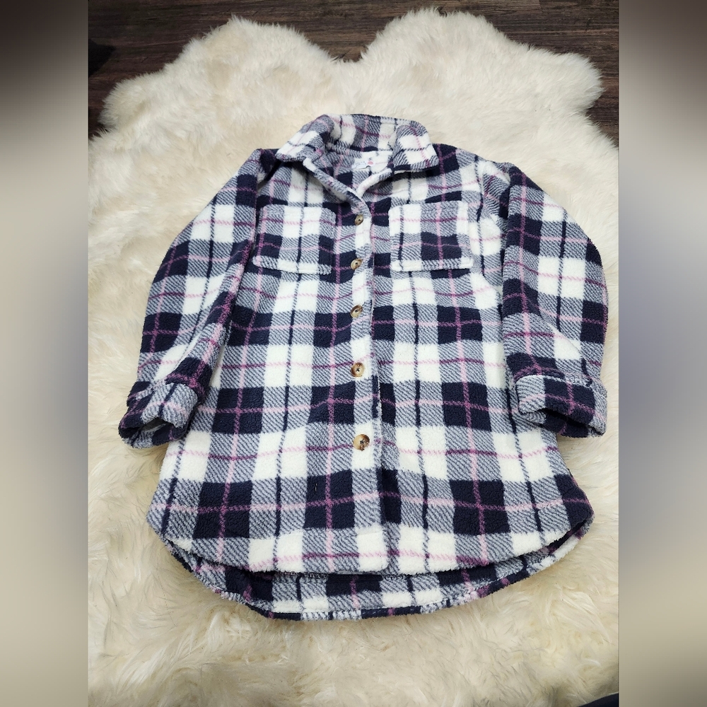 Colorful Planet Cozy Kids Plaid Button-Down Shirt - Black, White, and Pink XL